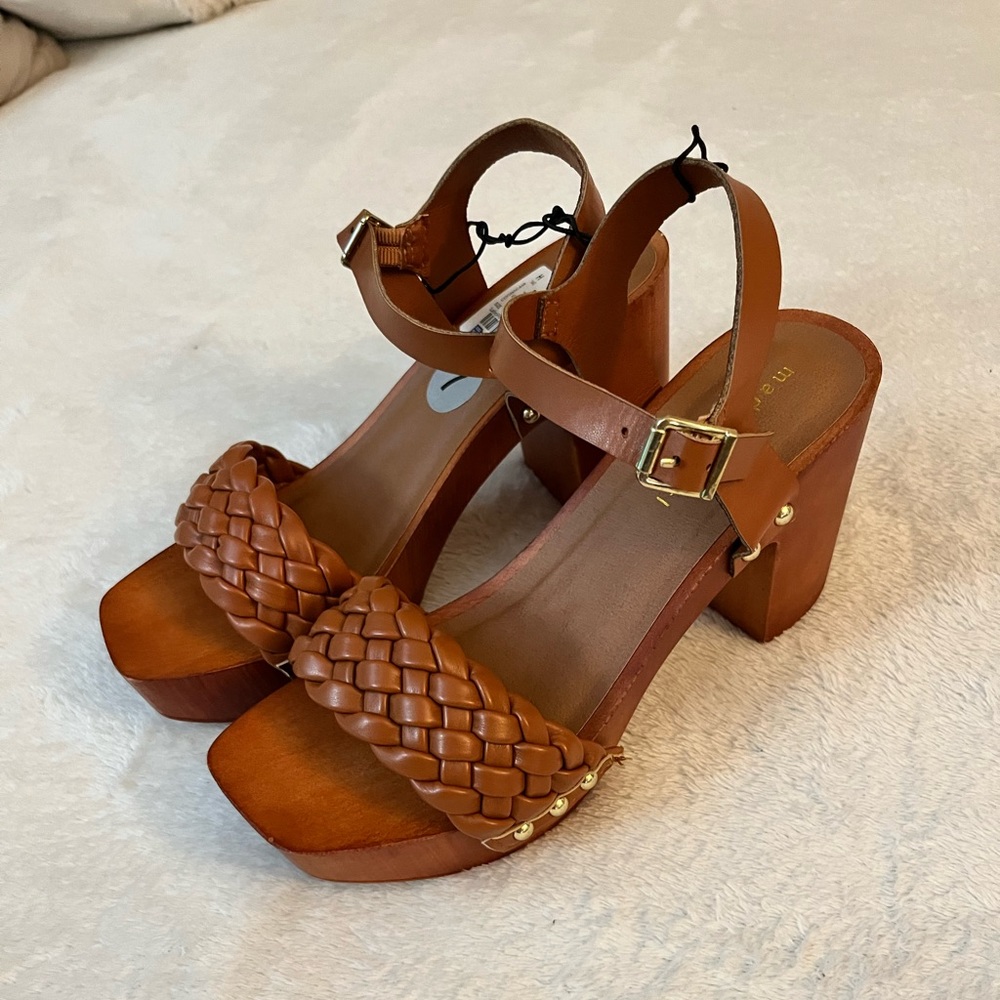 Madden Girl Cognac Braided Platform Block Heel Sandals